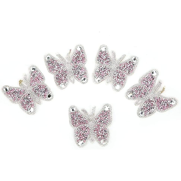 Dww-Rhinestone Patch, 5 stk. (Pink) Farve Sommerfugl Patches Klæbende Applikationer Sy Mærkat Tøj Håndværk Tilbehør DIY Dekoration til Jakker Taske