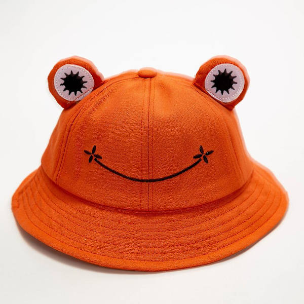 Dww-Orange- Søte froskebøttehatter for voksne til sommeren utendørs sammenleggbar bredbremmet fiskerhatt solhatt for kvinner