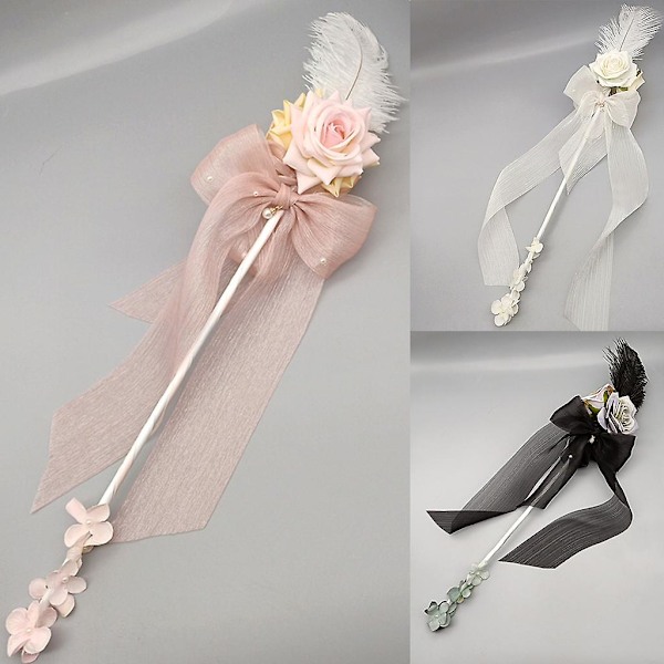 Kvinners Rose Hand Cane Lolita Ribbon Bow Fairy Stick For Tea Party Flower Wand（Rød）