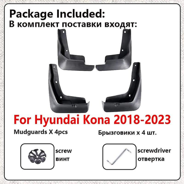 Stänkskydd för bilar för Hyundai Kona Tillbehör 2022 Os Kauai 2018~2023 Framre Bakhjul Stänkskydd Stänkskärmar Stänkskydd (a)