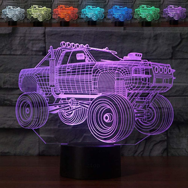 Abstrakt 3D SUV Monster Truck Optisk Illusion Nattlampa 7 Färgbyten Touch Switch USB-driven LED Halloween Skrivbordslampa för Semesterfödelsedagspresent