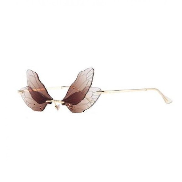 Coffee women's frameless butterfly wing sunglasses