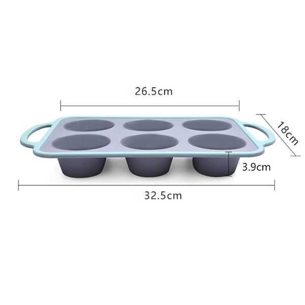 Silikonkakeform 6 kopper Cupcake-modell Muffins Tart Bakepanne med håndtak Non-Stick Matkvalitet Varme（Grønn）
