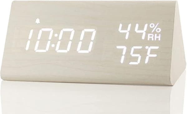 Digital väckarklocka, med träelektronisk LED-tidsvisning, 3 larminställningar