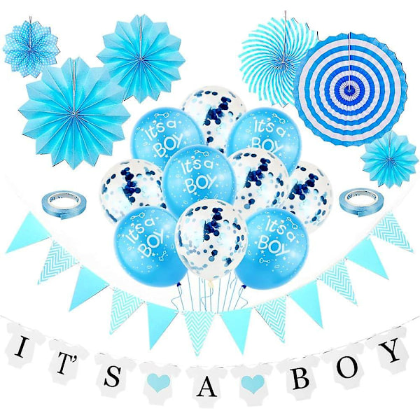 Baby Shower Festdekoration - It's A Boy Banner & Balloner Sæt