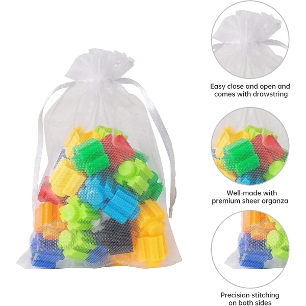 100 st organza påsar, 10x15 cm, genomskinliga presentpåsar med dragsko, organza