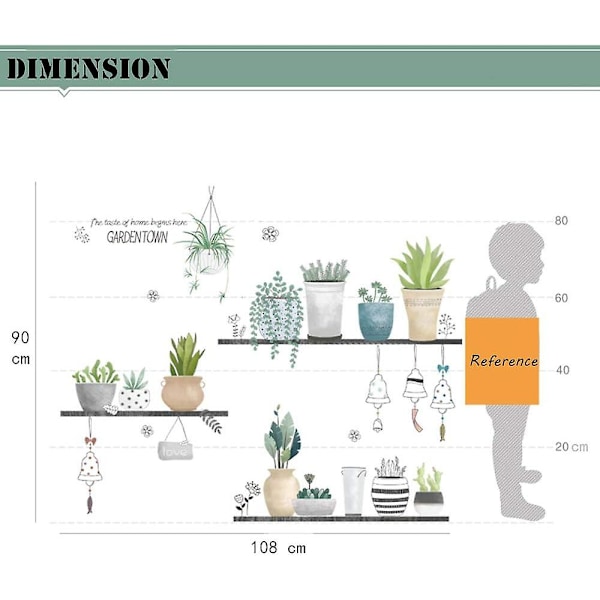 Grønne potteplanter blader veggklistremerker veggklistremerker for soverom blad veggmaleri veggdekor 90cm x 108cm