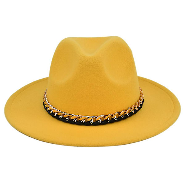 Eurooppalainen ja amerikkalainen villainen brittiläinen retro jazz-hattu, joka sopii kaikkiin tilanteisiin, retro-hattu, jossa on suuri lieri ja iso kultainen ketju, musta silinterihattu