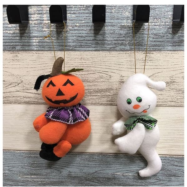 Halloweendocka - Hängande dekoration - Flanell och bomull - 15x7 cm - Orange