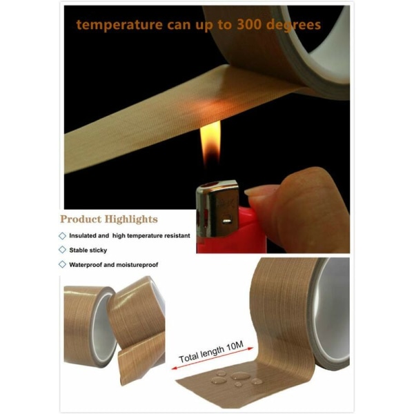 Teflon/PTFE-teippi, korkean lämpötilan liima, 3D-tulostimen korkean lämpötilan nauha, tyhjiötiivisteteippi, tyhjiökoneen eristeteippi (30 mm x 10 m)
