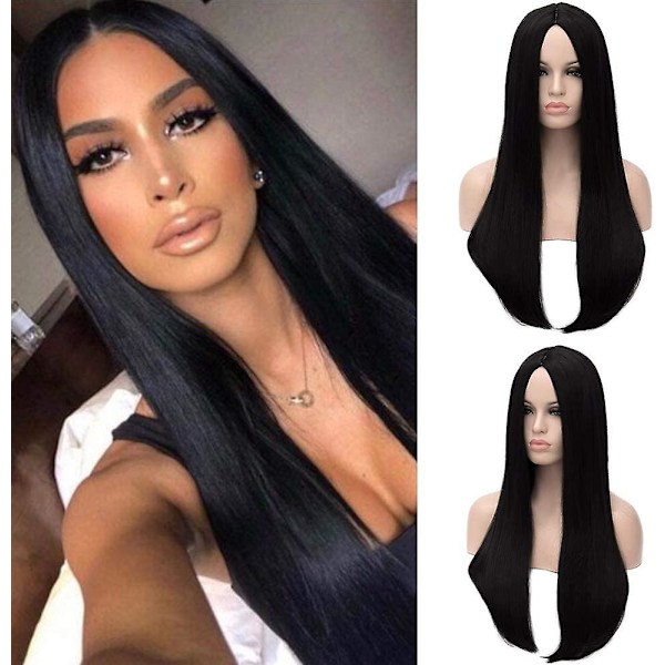 Lang svart rett parykk for kvinner importert syntetisk cosplay kostyme hår parykk Acsergery gave