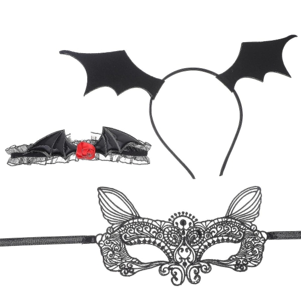 Chokers Halsband Dam Maskerad Spetsmasker Devil Bat Hårbågar Halloween Choker Halsband Bat Pannband