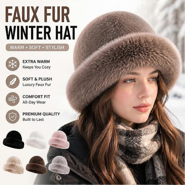 Faux Pels Hat - Vintervarme Vindtæt Plysfor 56-58cm Coffee