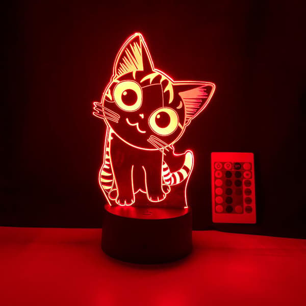 LED Natlys Anime Kat 3D Illusion Lampe med R
