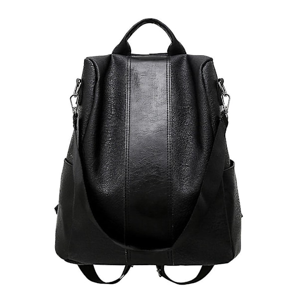 Högkvalitativ PU-läderryggsäck för kvinnor, lapptäcksdesign, casual, stöldskyddad ryggsäck, ny (svart)