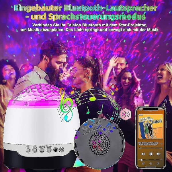 Led Stjernehimmel Projektor, Vannbølger Nattlys Stjernelampe Med Bluetooth Høytaler Musikk, Timer