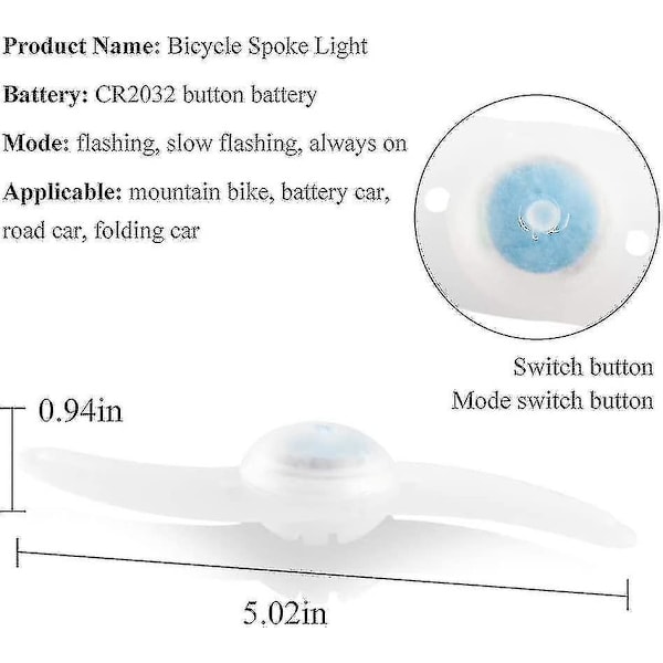 4 x LED-sykkelhjulbelysning, vanntett LED-sykkelhjulbelysning med 3 blinkemoduser LED-sykkelhjullampe (blå)