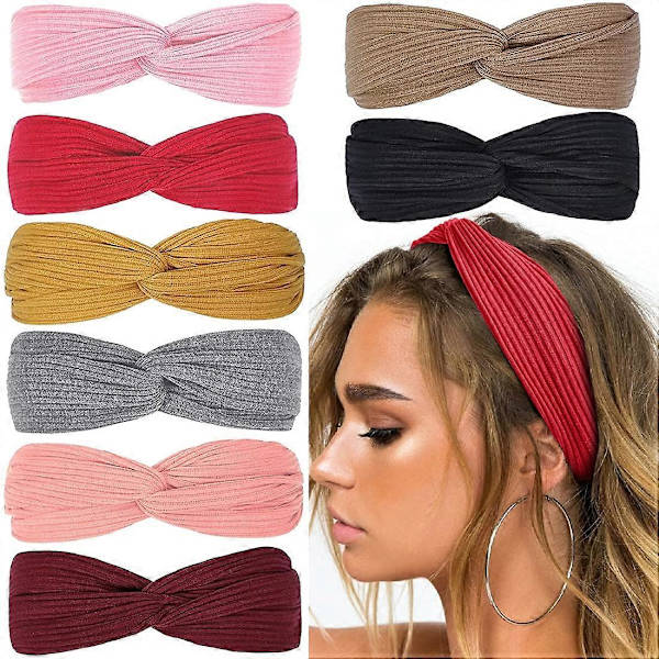 Hårband för kvinnor Twist Knuten Boho Elastiska Hårband för flickor Korsade Turban Enkla Huvudband Yoga Träning Vintage Hårtillbehör, Solid Co