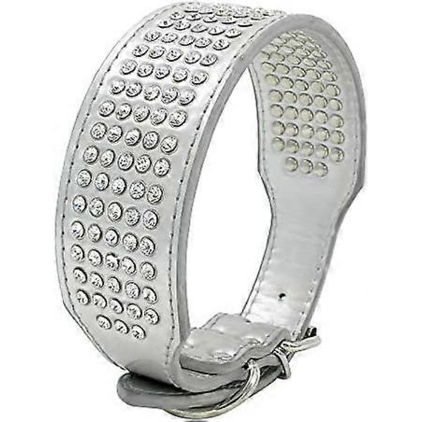 Rhinestone Hundhalsband - 5 Rader Full Sparkly Crystal Diamanter Besatta PU Läder - 2 Tum Bred - Vacker Bling Husdjursutseende för Medelstora & Stora Hundar