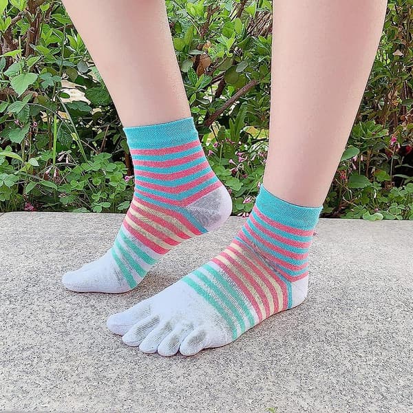Dam Toe Socks 5 Finger Bomull Fukttransporterande Atletisk 6 Pack