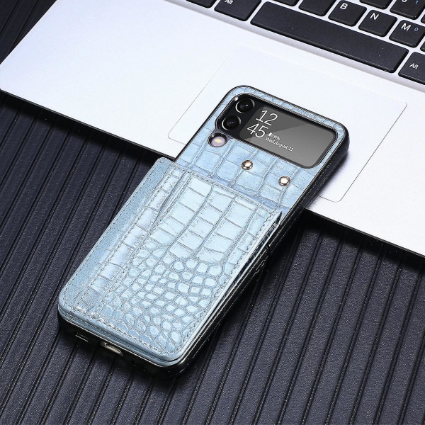 Krokodilmönster phone case Kompatibel med Samsung Galaxy Z Flip 4, Pu case med kortplats Blå