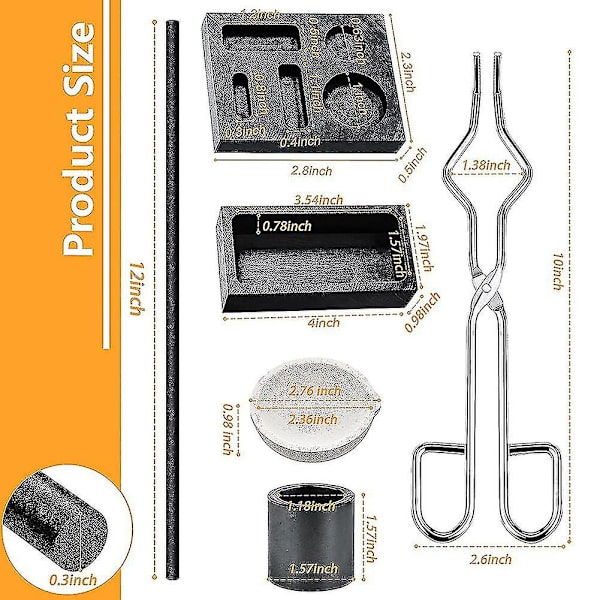 Grafit Fakkel Smeltning Støbning Kit, 2 Grafit Digel Røre Pind, Kvarts Digel, Cylindrisk Gra hy
