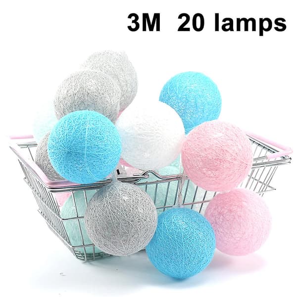 Bomuldskuglelyskæde, 3M 20 LED-kuglelyskæde til natlys Macaron