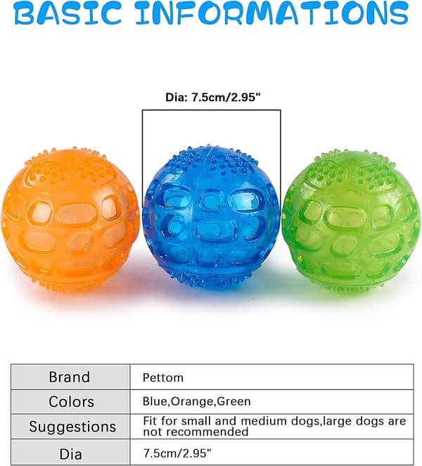 3-pack ljudande hundleksaksbollar i massivt och hållbart gummi, oförstörbara studsbollar för träning