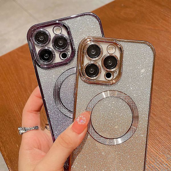 Kompatibel med iPhone 14 Pro Max Magnetiskt Gradient Glitterfodral, Pläterad Bling Söt Fodral med MagSafe för Kvinnor Flickor Fullt Kameraskydd Bakre Skydd