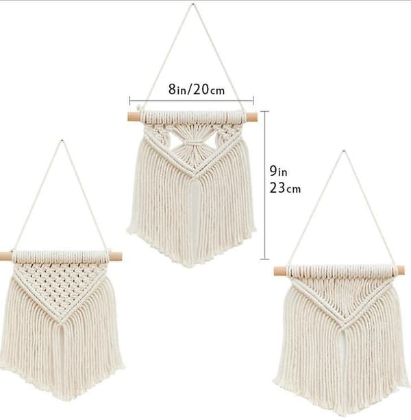 Mini Macrame Seinävaate 3 söpöä Macrame Lomakoristetta Boho Art Kudottu Dekor