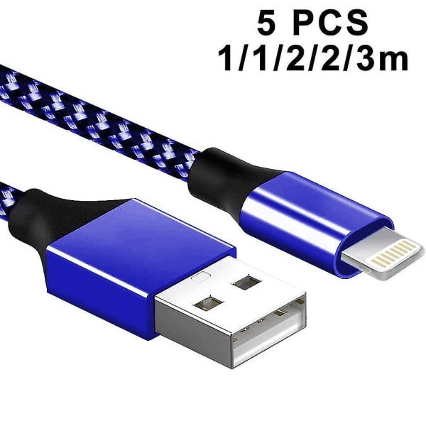 5 delar Laddningskabel Mfi Certifierad Telefon Snabbladdningskabel Lightning-kabel USB Laddningskabel Nylon Lång Telefonkabel För Telefon 11 Pro /max /xr /x
