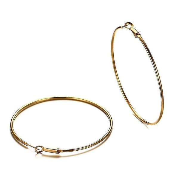 (guld, 70 mm) Minimalistiske mode-øreringe i rustfrit stål til kvinder, sløjfestørrelse 40-70 mm