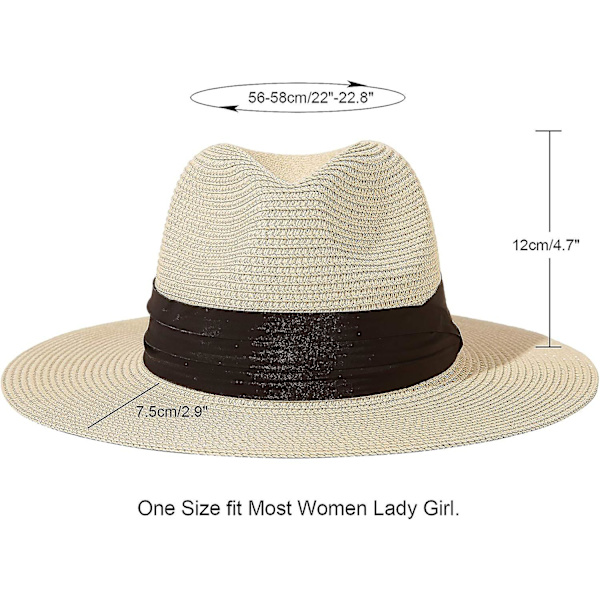 Dame Bredskygget Halm Panama Roll Up Hat Strand Solhat Upf50+（01-khaki）