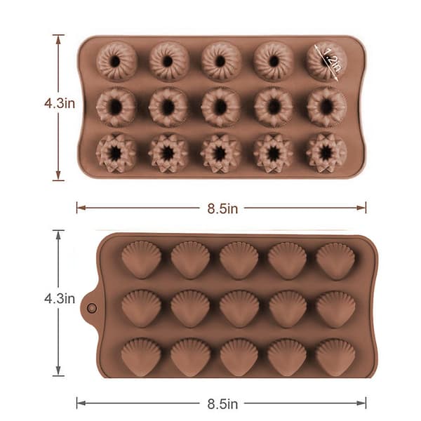 6 stk (Love Point + QQ Expression + Star + Swirl Flower + Pattern 1 + Shell) Silikonsjokoladeform - Brun | Sjokoladeform