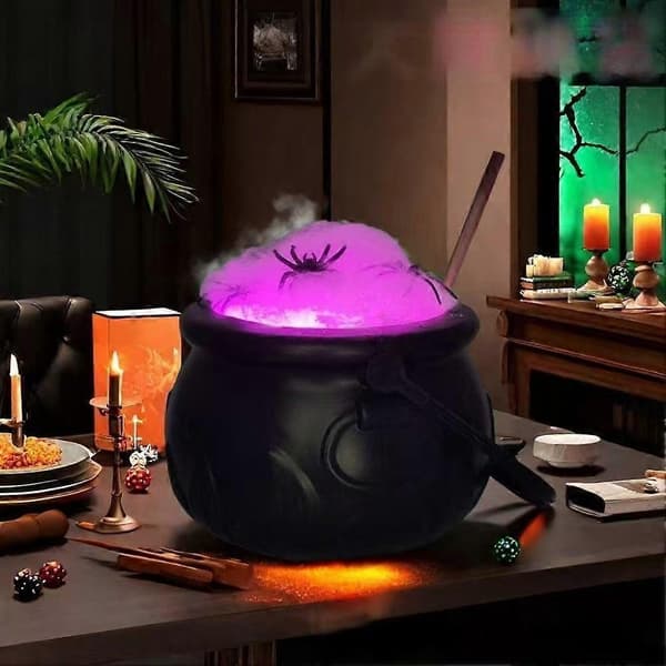 Halloween heksegryte DIY-dekorasjonssett med lys og edderkopper for skummel borddekorasjon B
