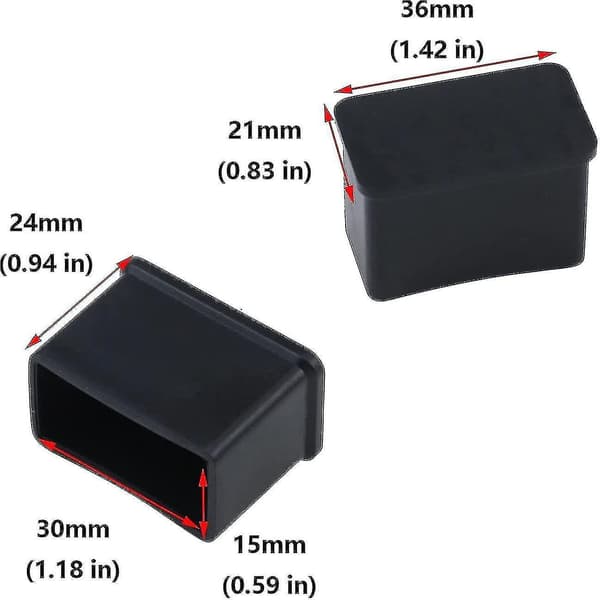 12-pack 15 x 30 mm svarta rektangulära gummifiltskydd för bord eller stolsben YVE