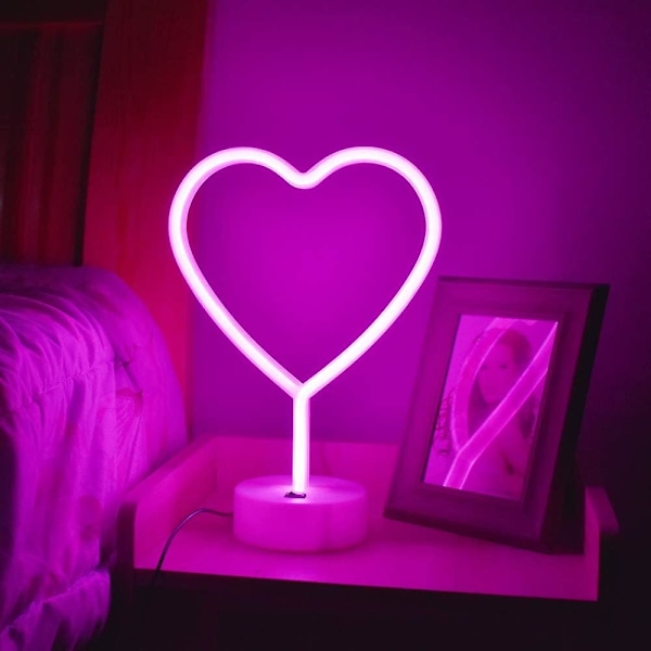 Rosa Hjärta Neonljusskylt Batteri&usb Drivna Led Neon Bordslampor Kärlek Hjärta