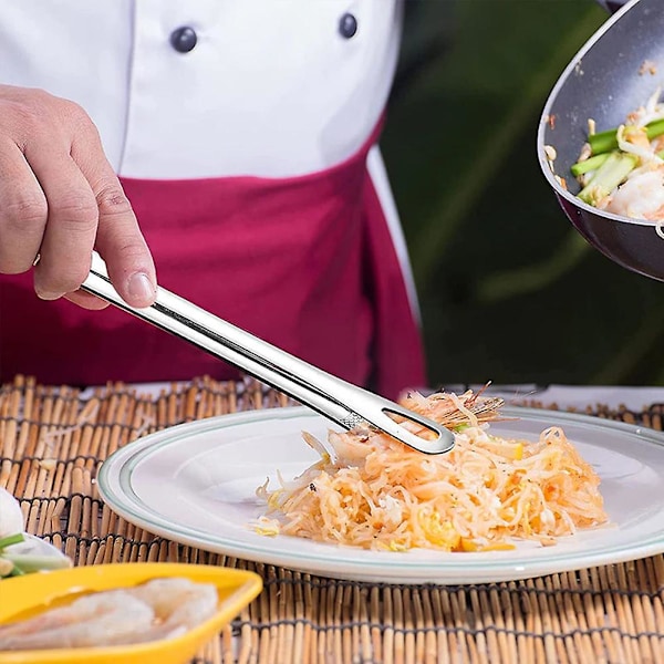 Rustfritt stål grilltang Anti-skolding sklisikker biffklemme Hjem（28cm，Glod）