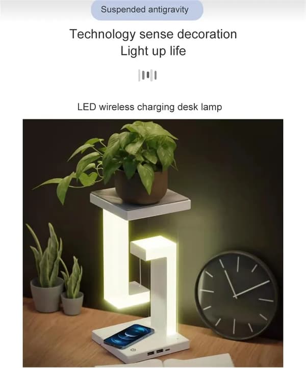 Svævende LED-bordlampe med trådløs oplader