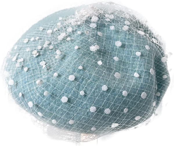 Baret Hatte til kvinder Elegant Mesh Veil Ottekantet Hat Polka Dots Lace Sheer Uld Varm Hue Hat Kunstner Strik Solid Dome Caps（One Size，Lyseblå）