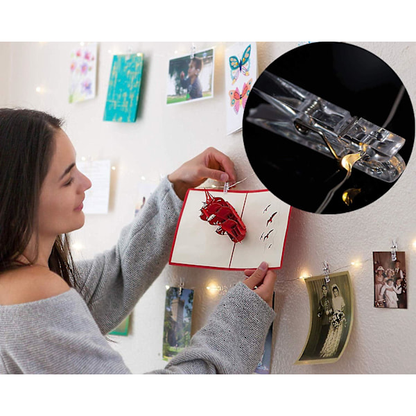 Fotoklämma ljusslinga - 50 LED ljusslinga med 50 klara fotoklämmor Fotoklämma ljusslinga - Perfekt väggdekoration