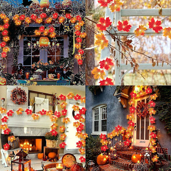 Streng af lys Løn Ahorn Blade Lys Twinkle Hængende Belysning Dekoration Indendørs Udendørs Have Halloween Thanksgiving Jul Fest Dekoration Gradient (