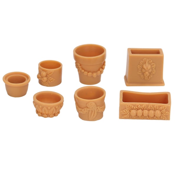 7 Pcs Dollhouse Flower Pot Resin Exquisite Miniature Simulation Flower Pot for DIY 1/12 Doll House Decoration