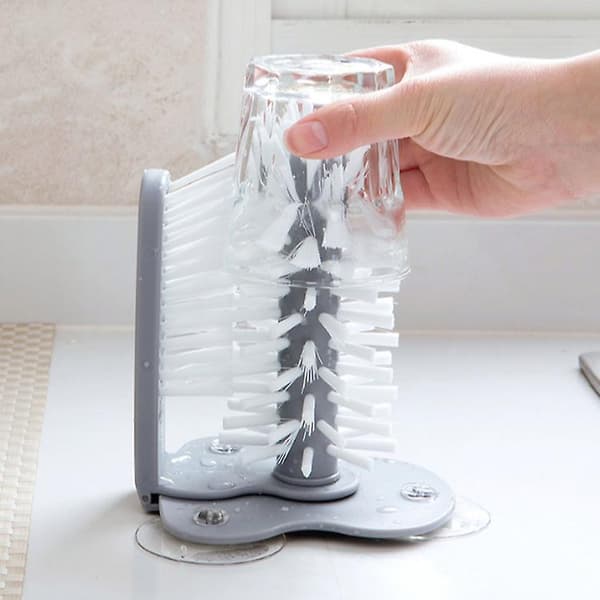Glasborste, dubbelsidig flaskb borste med kraftfull sugbas grå 17,5*14cm