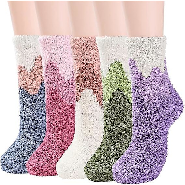 5 Pairs Cozy Fuzzy Socks for Women Hospital Socks with Grips for Women Non Slip Socks Slipper Socks Blue/White/Green/Pink/Purple One Size