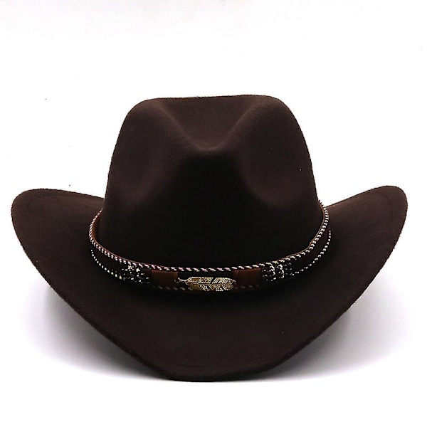 Unisex Klassisk Bred Brätte Mössa Med Metallblad Bälte Cowboy Ullhatt För Fest Cosplay Scenföreställning(Safir)
