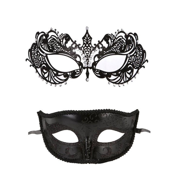 2-delad kostym kostym par järnmask karnevalsmask dam maskerad spetsmask maskerad herr halloween kostym svart mask