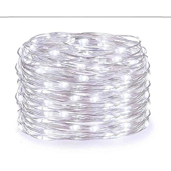 Aurinkokennovalosarja, ulkokäyttöön tarkoitettu aurinkokennovalosarja, jossa 100 LEDiä, 33 jalkaa hopeanväristä kuparilankaa, 8 tilaa, vedenpitävä ulkokäyttöön, kotijuhliin, häihin, terassille