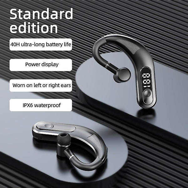 5.1 Bluetooth-headset med LED-digital display, strømforsyning, enkelt øre, bilforretningsheadset, ørekrok-headset, Ip6 vanntett 9d Hifi stereosurround HD-anrop