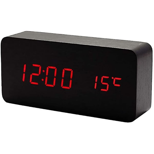 Trädigitalklocka - Multifunktionell LED-väckarklocka med tid/datum/temperaturvisning